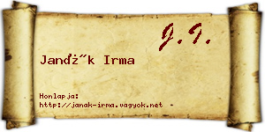 Janák Irma névjegykártya
